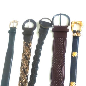 Women's Belt Lot Of 5 Various Sizes Braided Leather Black Brown
